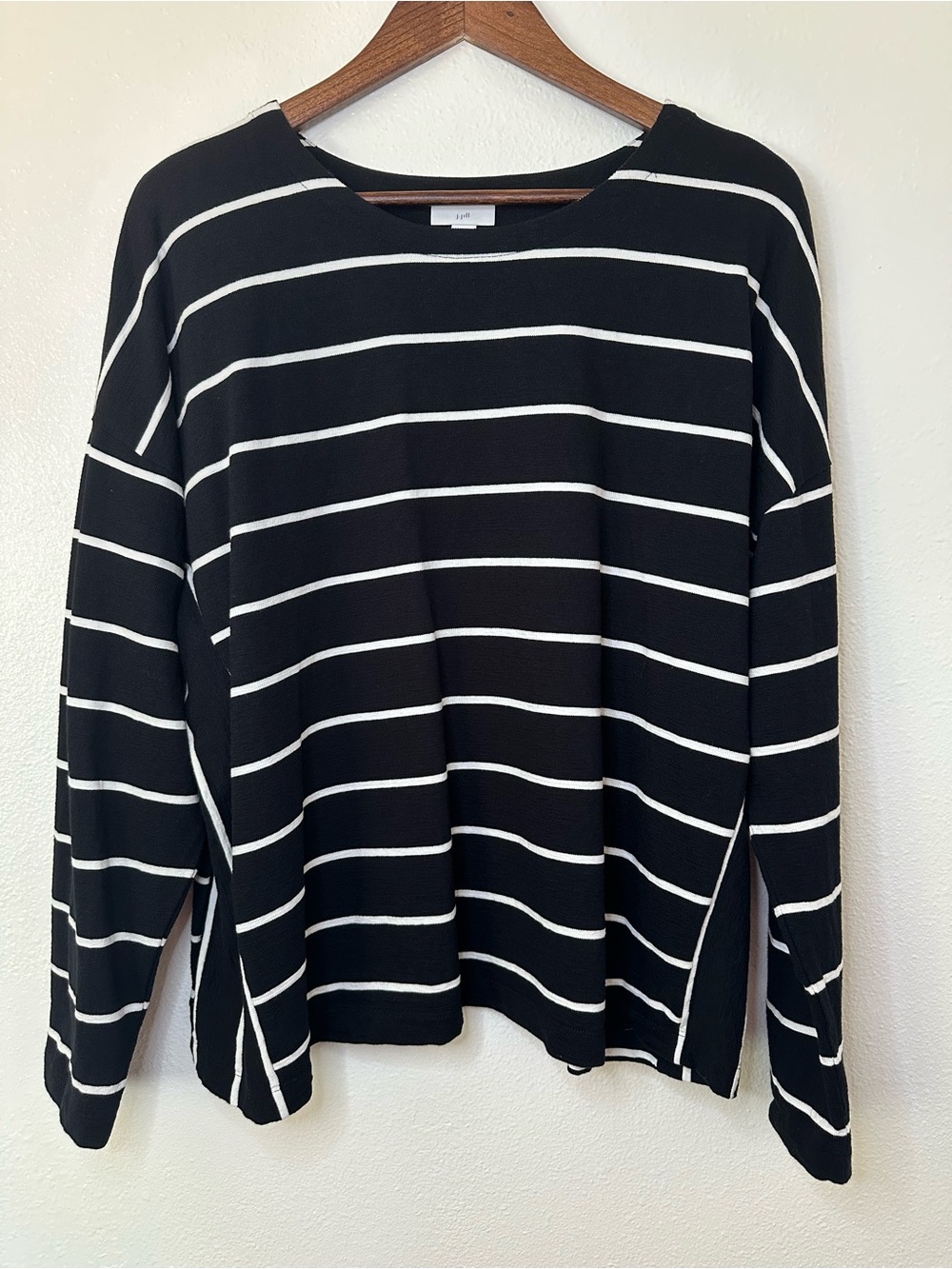 J. Jill Black and White Striped Long Sleeve Pullover